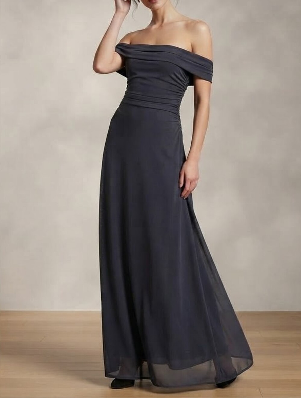 NEVER WORN Elegant Off-Shoulder Over Shoulder Rich Dark Brown Evening Gown Sz M